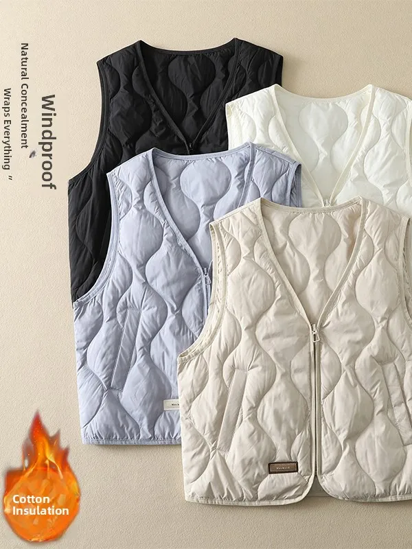 Women's Short V-Neck Vest 2025 Autumn Fashion Inner Wear Outerwear Versatile Top Polyester Fiber Zipper Closure Home Wear