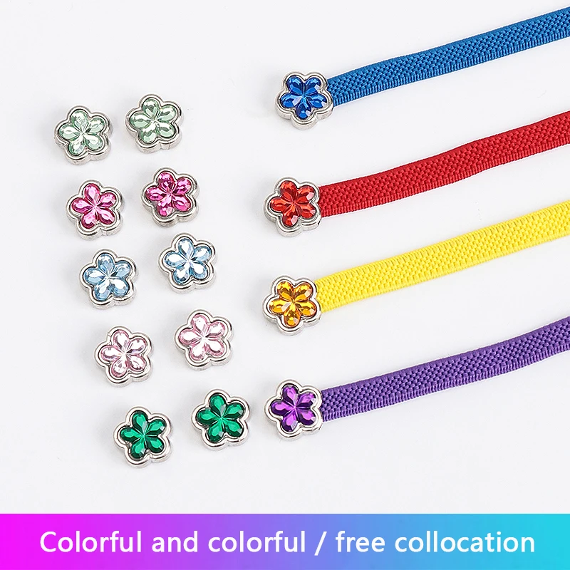 Rhinestone Shoe laces Cherry Blossoms Shoe Lace Flower Diamond No Tie Shoelaces Colorful Tieless Elastic Sneakers Flat Shoelace