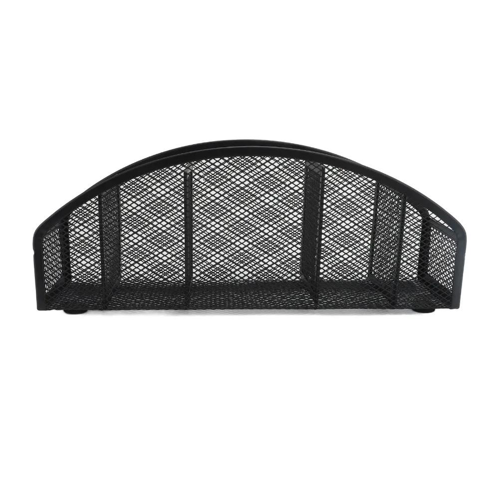 Countertop Holder Black Metal Pen Holder Curved Mesh Desk Organizer 5 Grid Metal Mesh Desktop Caddy Desk Accessories