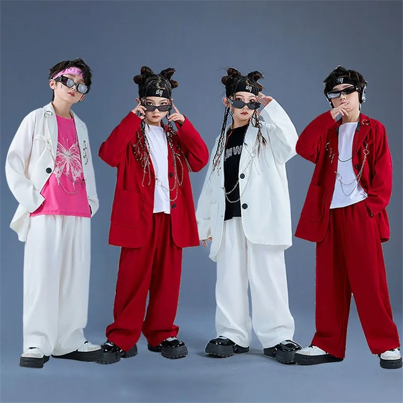 

Kids Hip Hop Clothing Breaking Street Dance Costume Long Sleeves Suit Coat Pants Girls Boys Jazz Performance Clothes