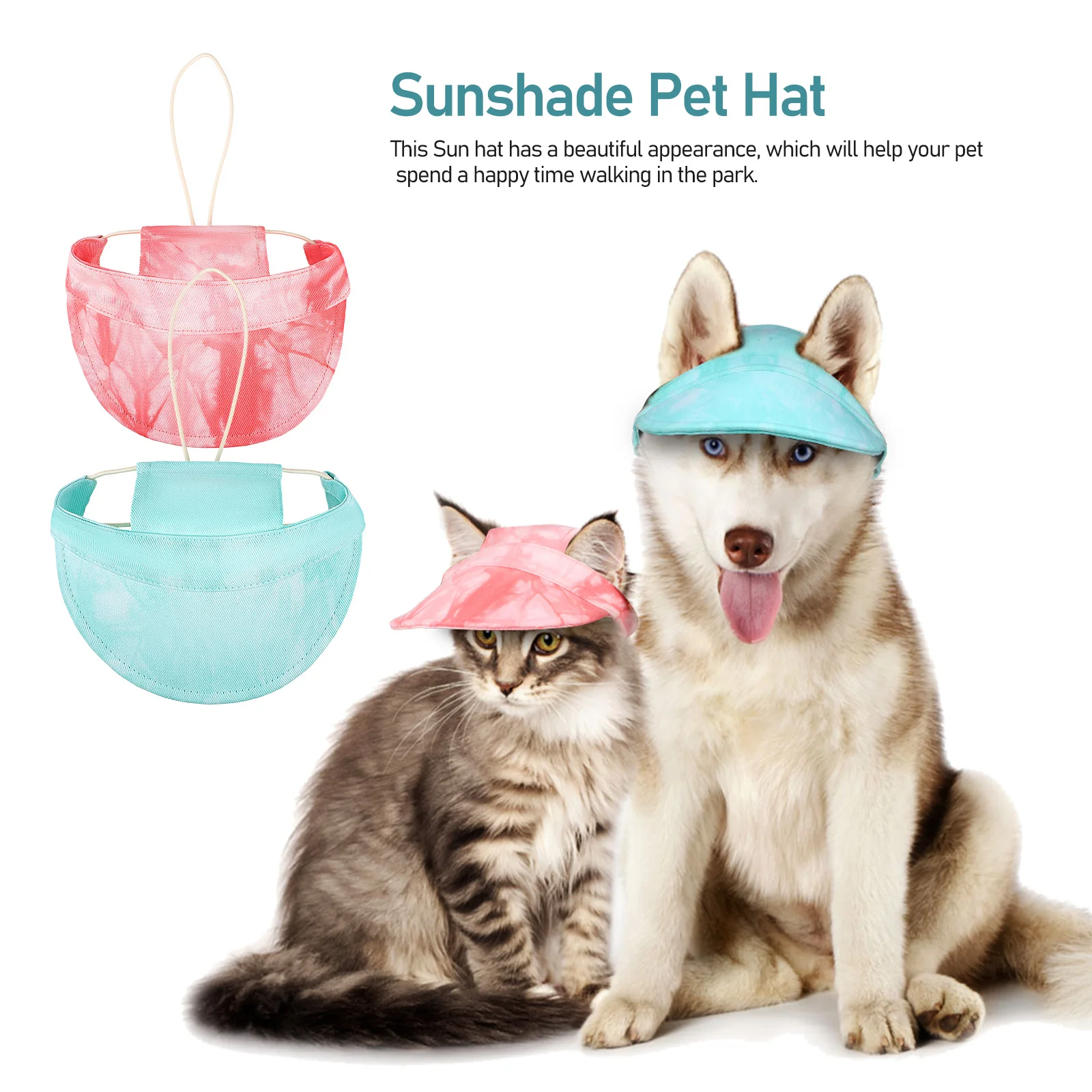 

2pcs Pet Sun Hat Adjustable Visor Cap for Dog Cats Cotton Ear Holes Wide Brim Summer Orange Mint M Size