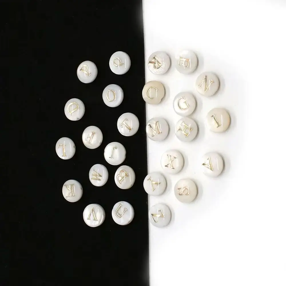

Round Natural Freshwater Shell with Printed Golden Letter Bead White Shell Horizontal Hole Loose Bead Jewelry Accessory 10 Pcs