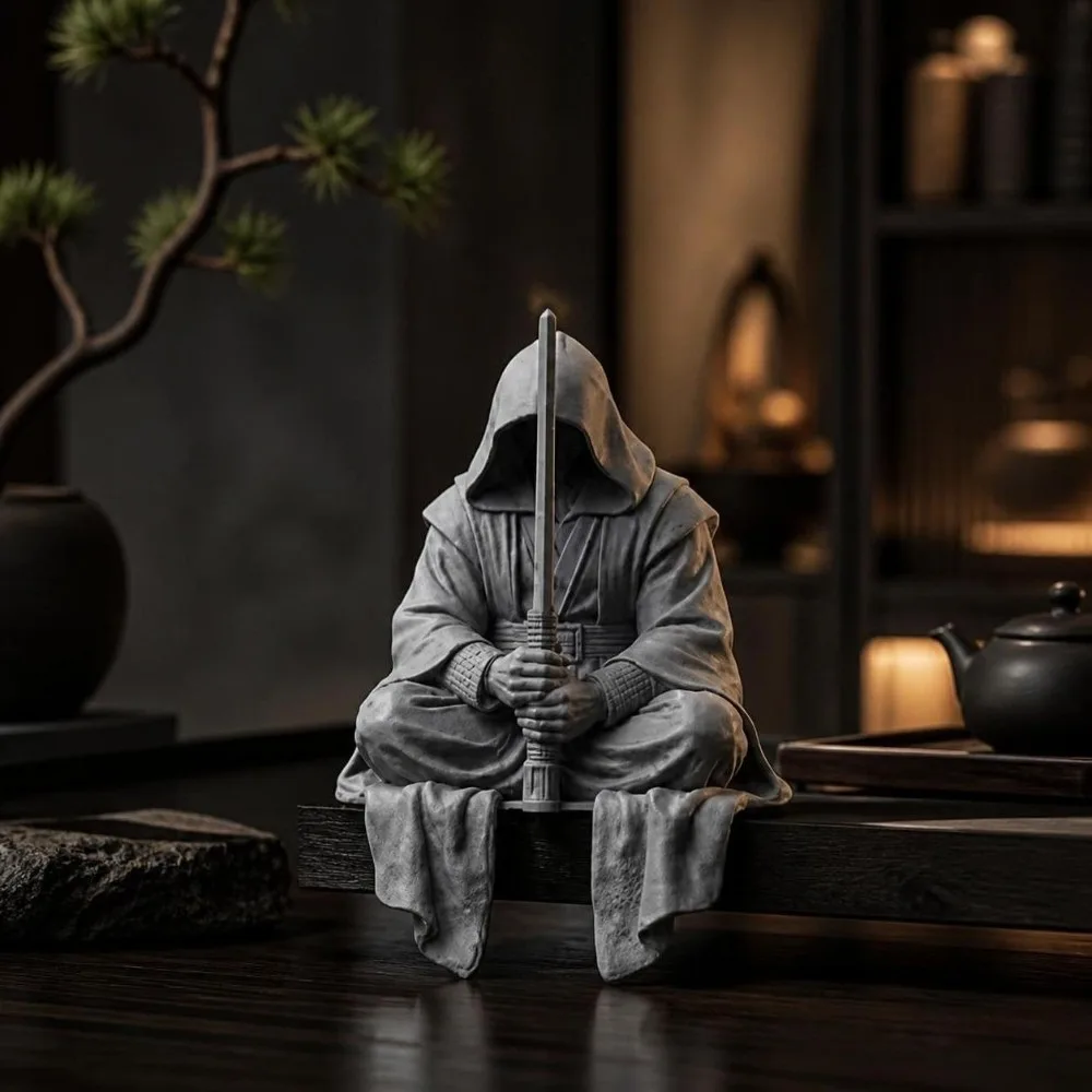 Funny Sitting Pose Ninja Ornaments 3D Printed Home Decor Zen Statue Dark Style Warrior Figurine Desk