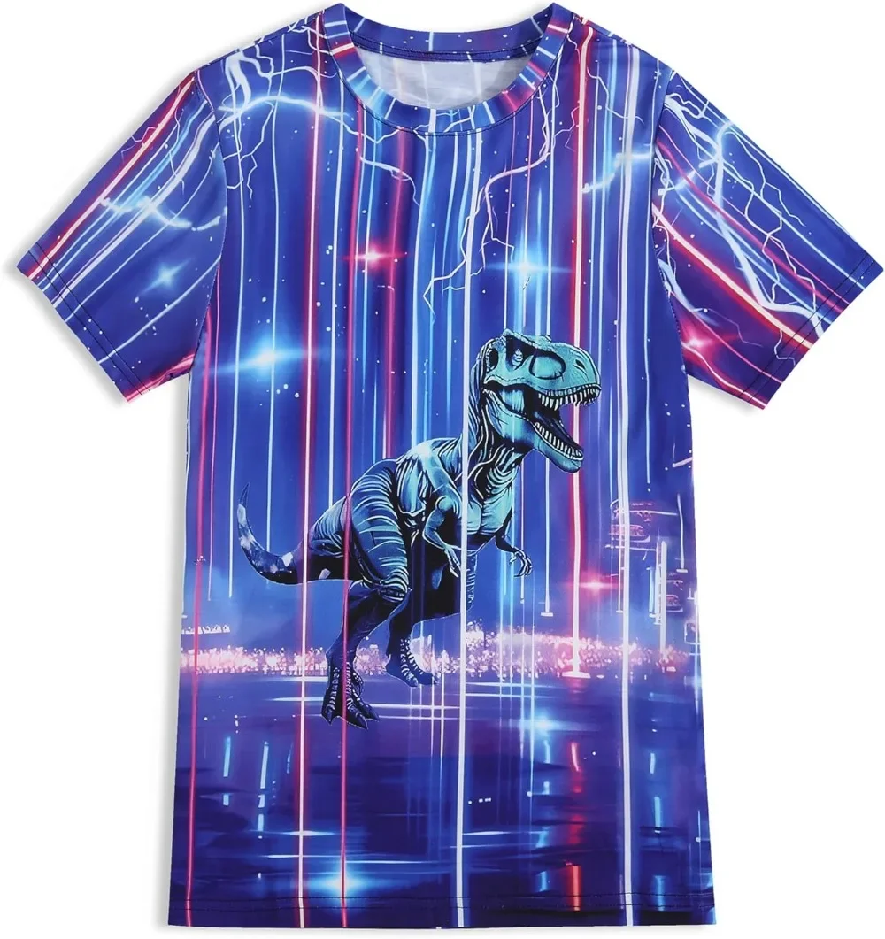 Boys Girls T-Shirts 3D Graphic Shirts Kids Neon Novelty Youth Short Sleeve Glow Tees Animal Print Tees