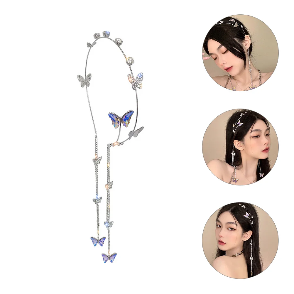 

Girls Hair Accessories Butterfly Tassel Headband for with Jewelry Women Crystal Bling Headbands Hoop Headpiece Miss