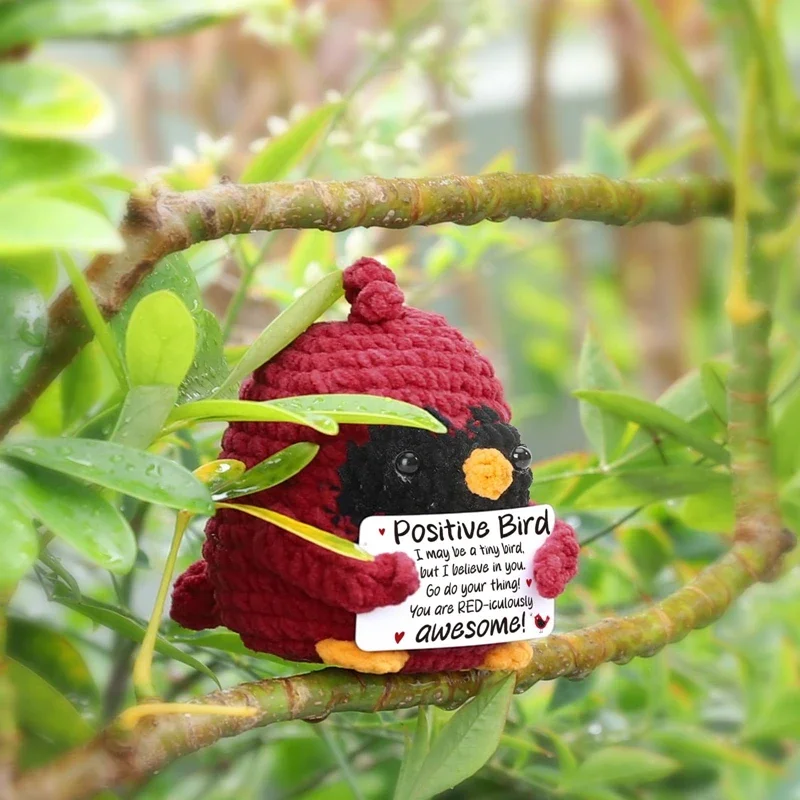 Positive Emotional Support Handmade Crochet Bird Cute Animal Desk Ornaments Office Home Room Decoration for Friend Birthday Gift