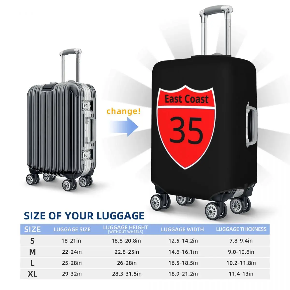 الطريق السريع 35 الساحل الشرقي غطاء حقيبة حماية مرونة رحلة الأمتعة حامي يغطي لمدة 18-32 بوصة