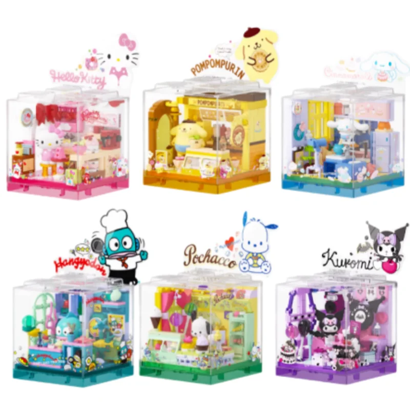 

AREAX Sanrio Surprise Blind Box Building Blocks Mini Shop Hello Kitty Kuromi Cinnamoroll Model Decoration Toys for Kids Gift