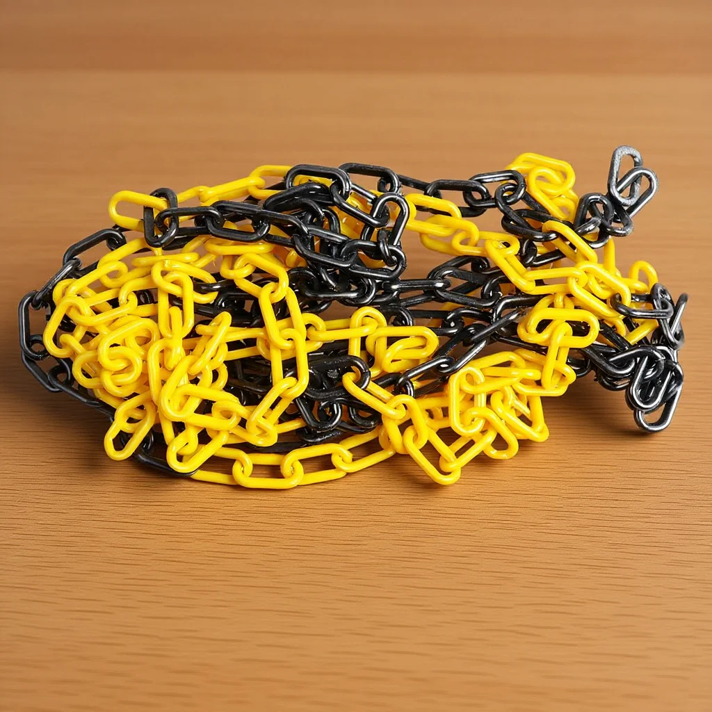 Corrente de segurança de plástico resistente a uv, 6m, amarelo, preto, durável, barreira de controle de multidão, construção, garagem, corrente de plástico
