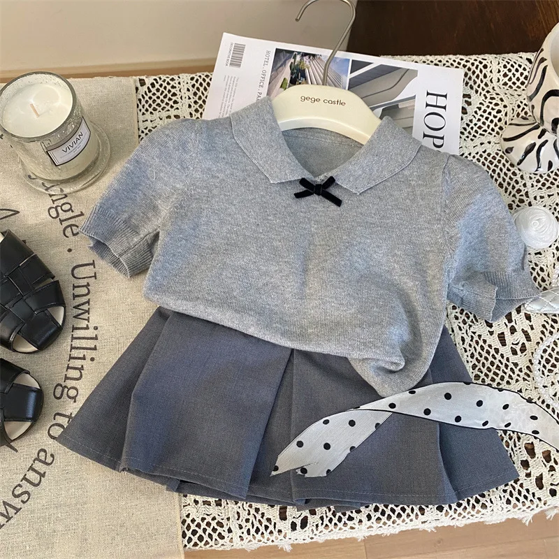

Girl Short Pant Skirt Korean Style Children Wear 2024 New Summer Girls Baby Pair Culottes Baby Fashion Grey Skirt Pant Culottes