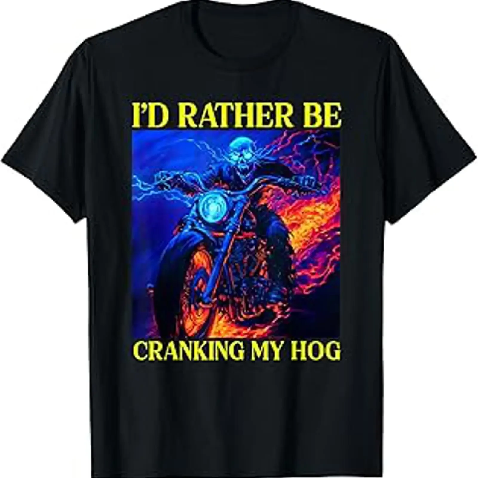 I'd Rather Be Cranking My Hog Motorcycle Skeleton T Shirt vintage Washed fashion Stretched Versatile Top For Everyday Wear