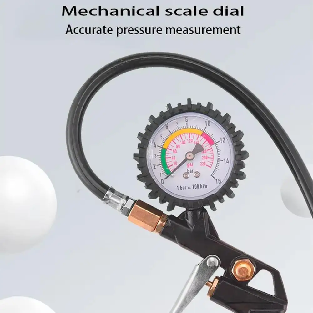 Tire Pressure Gauge Inflator Gun 220PSI Air Compressor Tool with Deflation Function, Mechanical Dial for Car Motorcycle Bike