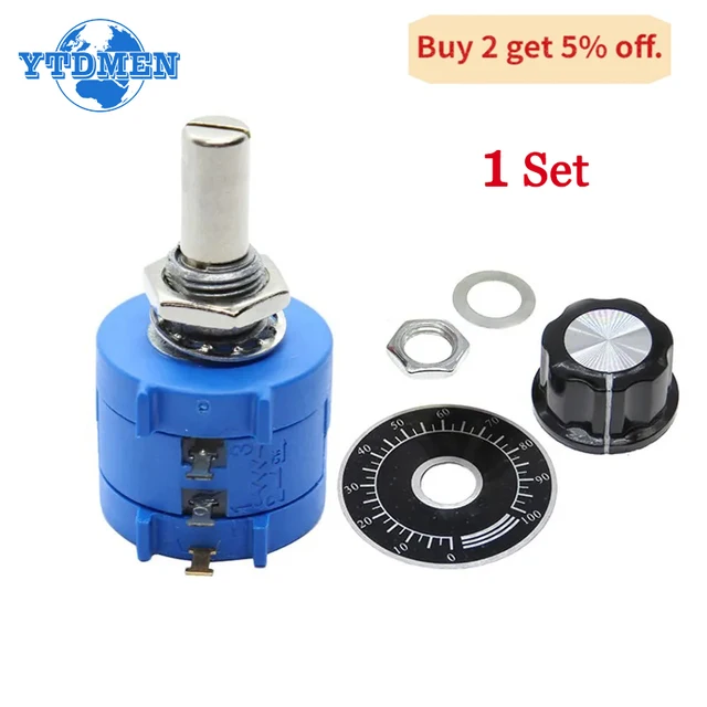 1Zestaw 3590S Potencjometr wieloobrotowy 10k Rezystor zmienny 2W 3590S-2-103L 500 1K 5K 20K 50K 100K ohm z pokrętłem Potencjometry