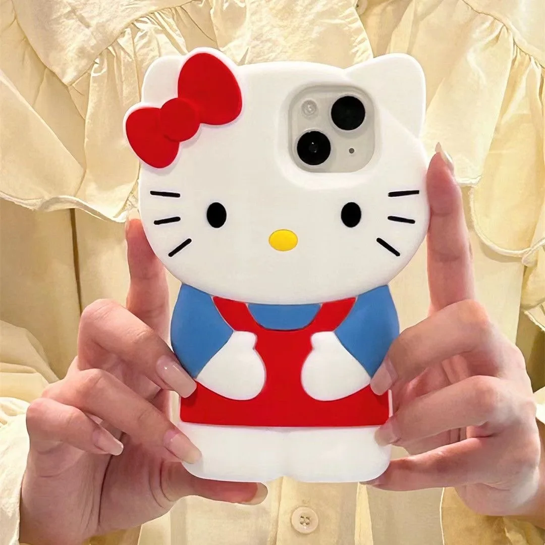 Custodia per telefono stereoscopica 3D Cartoon Sanrio Hello Kitty per IPhone 15 14 13 12 11 Pro Max X XR XS MAX Cover posteriore in Silicone morbido