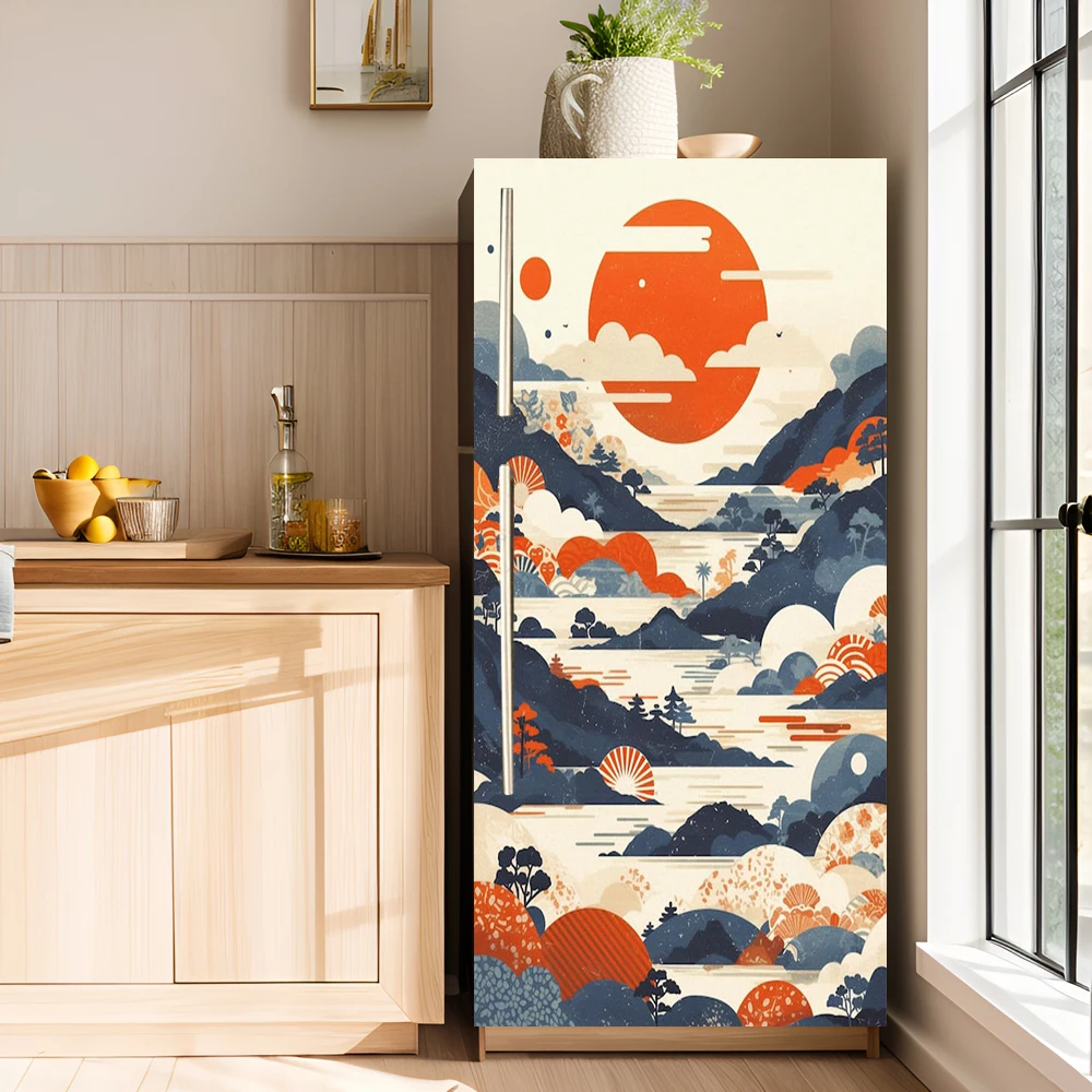 Japanese Ukiyo-e Multi-Door Fridge Sticker Full Doors Covered Wallpaper Self-adhesive Stickers for Wall Decals Home Decoration