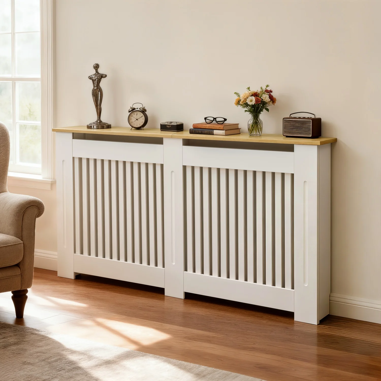 S-L Radiator Cover Radiator Guard for Home Office Living Room Bedrooms MDF Wood-grain Top Heater Cover Heating Cabinet Protective Cover