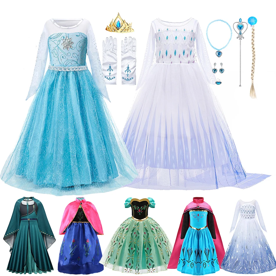 Children Anna Elsa Costume for Girls Carnival Princess Cosplay Dress Children White Snow Queen Carnival Birthday Party Clothes