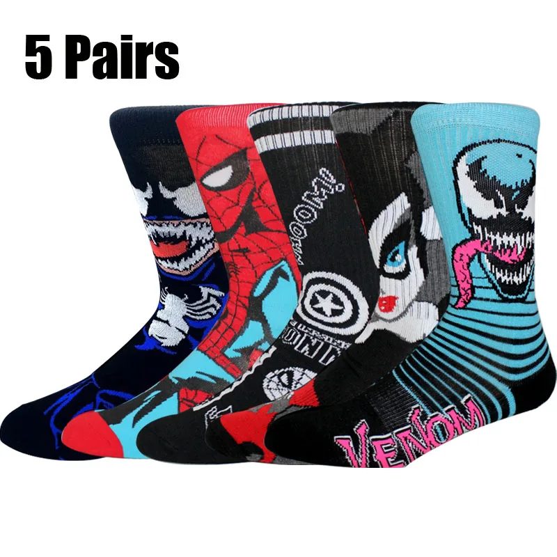 

5 пар новых модных длинных мужских носков, носки с героями аниме, хип-хоп, счастливый забавный роман и креативные носки, пара носков, повседневные женские носки
