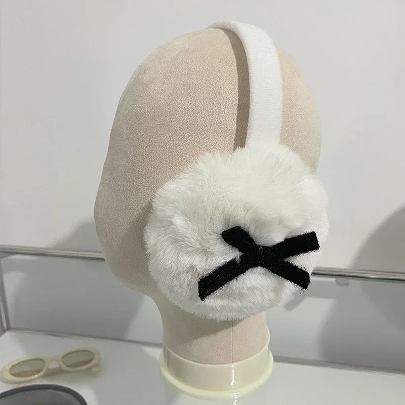 New Plush Kawaii Bow Earmuffs Korean Design Foldable Women Winter Warm Thickened Ear Protection Cycling Earbags Y2k Accessories