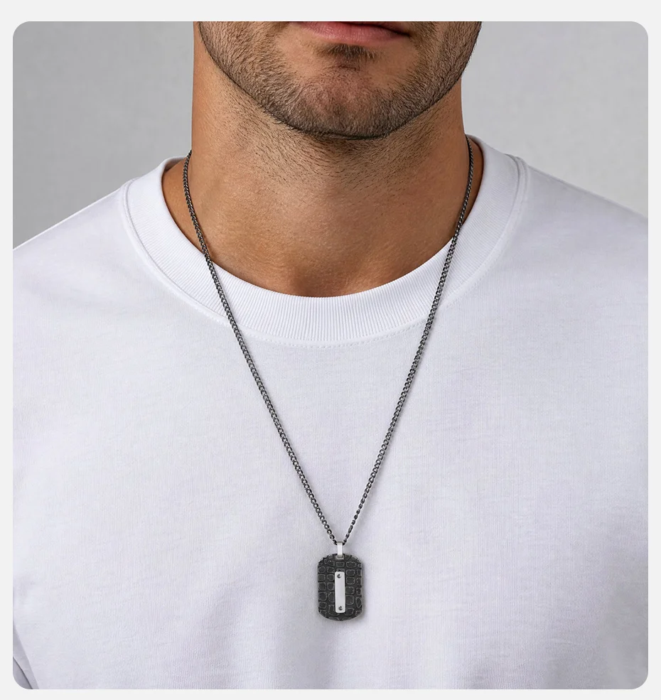 Vnox Geometrische Hundemarken-Halskette für Männer, Retro-Texturierter Anhänger aus Edelstahl mit Kubanischer Kette, Hip-Hop Casual Party Schmuck Geschenk – Detail 2