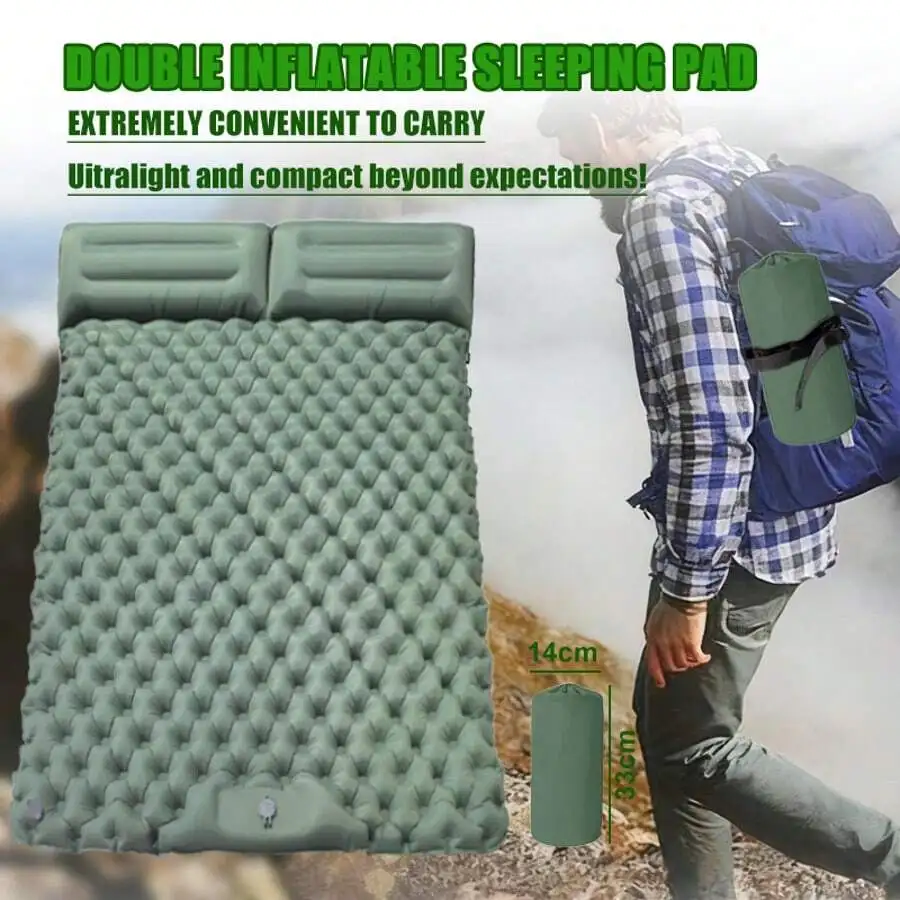 Self-Inflating Pillow Air Mattress, 3-In-1 Moisture-Proof Sleeping Pad, Built-In Foot Pump System, Backpacking Travel Hiking Cam