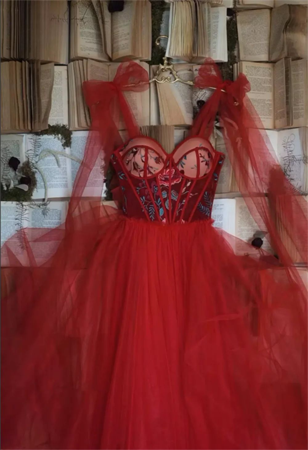 Red sweetheart tulle Prom Dresses فساتين السهرة  Appliquéd corset Evening Dress A-Line Formal Party Dress Graduation Gown