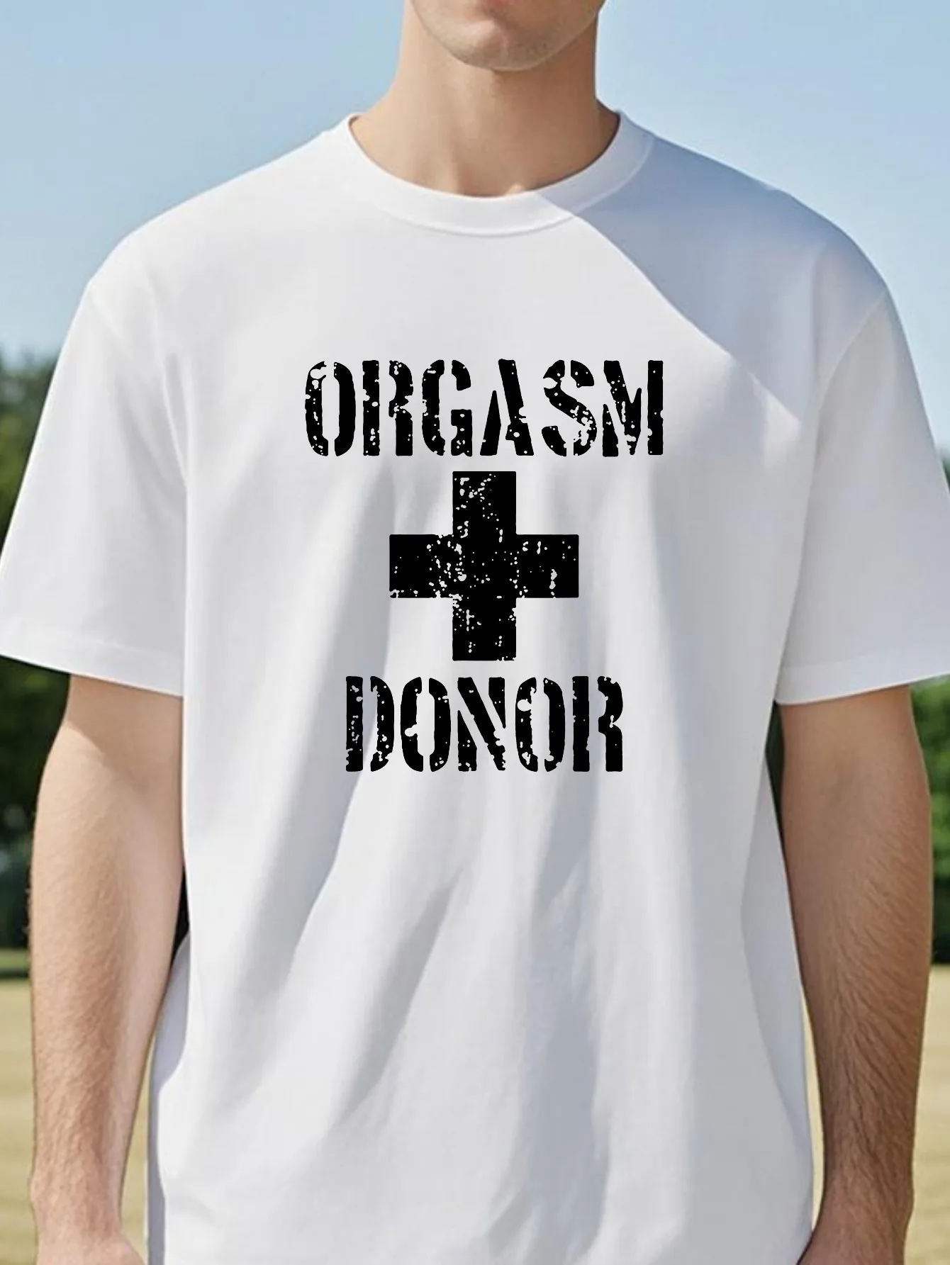 

New Orgasm Donor letter Funny Print T-Shirt Men's and Women's Breathable Short Sleeved TShirt summer Crewneck Top tees