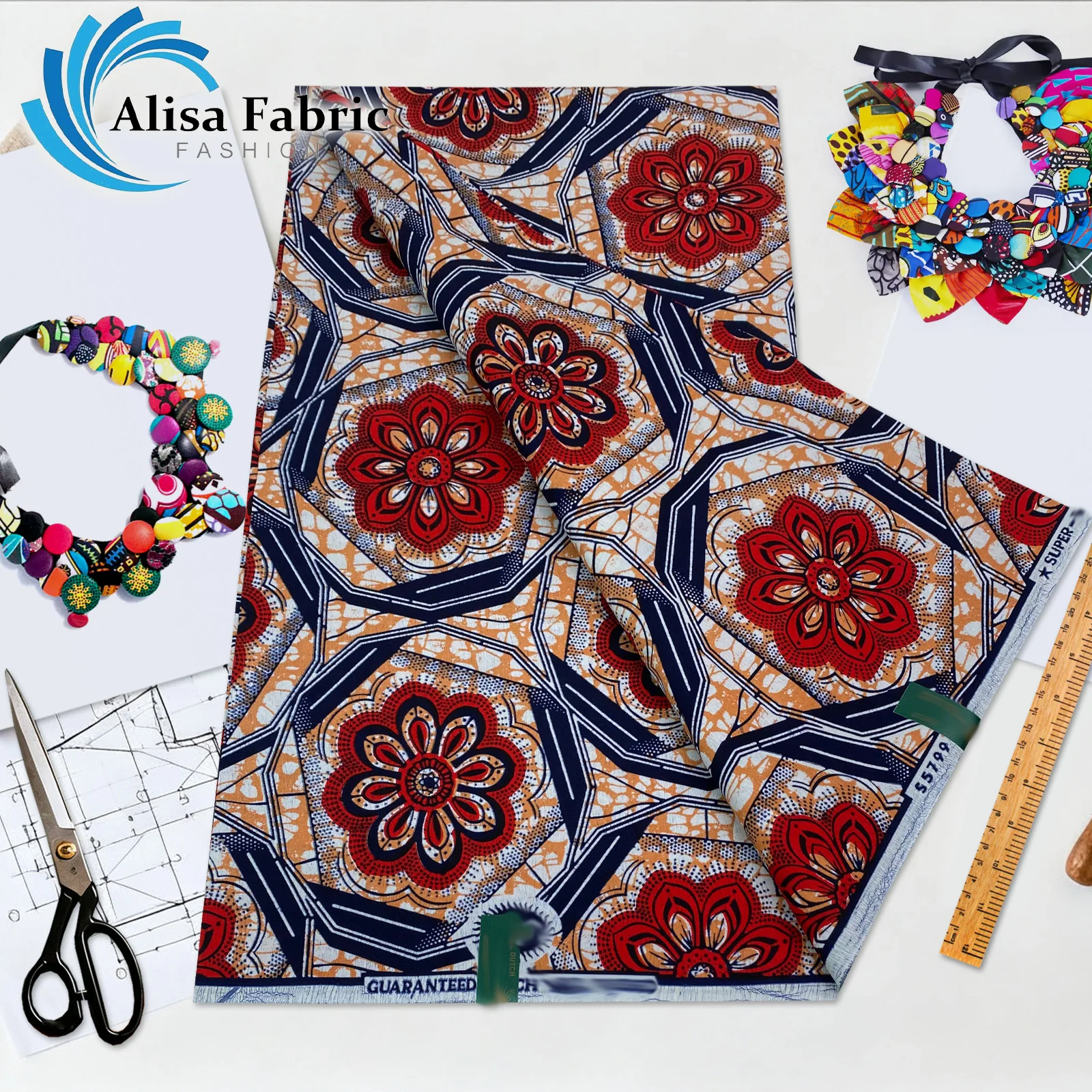 

New arrived super fabric African wax cotton Dutch 6 yards 100% cotton Ankara for women African wax styles dresses, Red & Orange