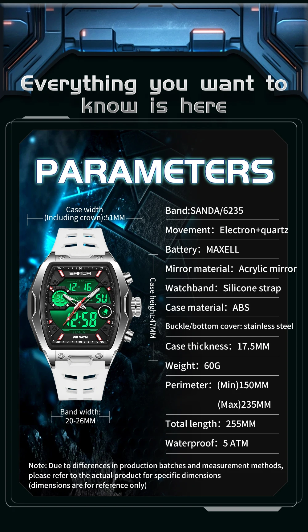Sanda 6235 Top Brand Men Electronic Watch Big Dial Sports Led Analog Digital Chronograph Military Dual Display Man Wrist Watches