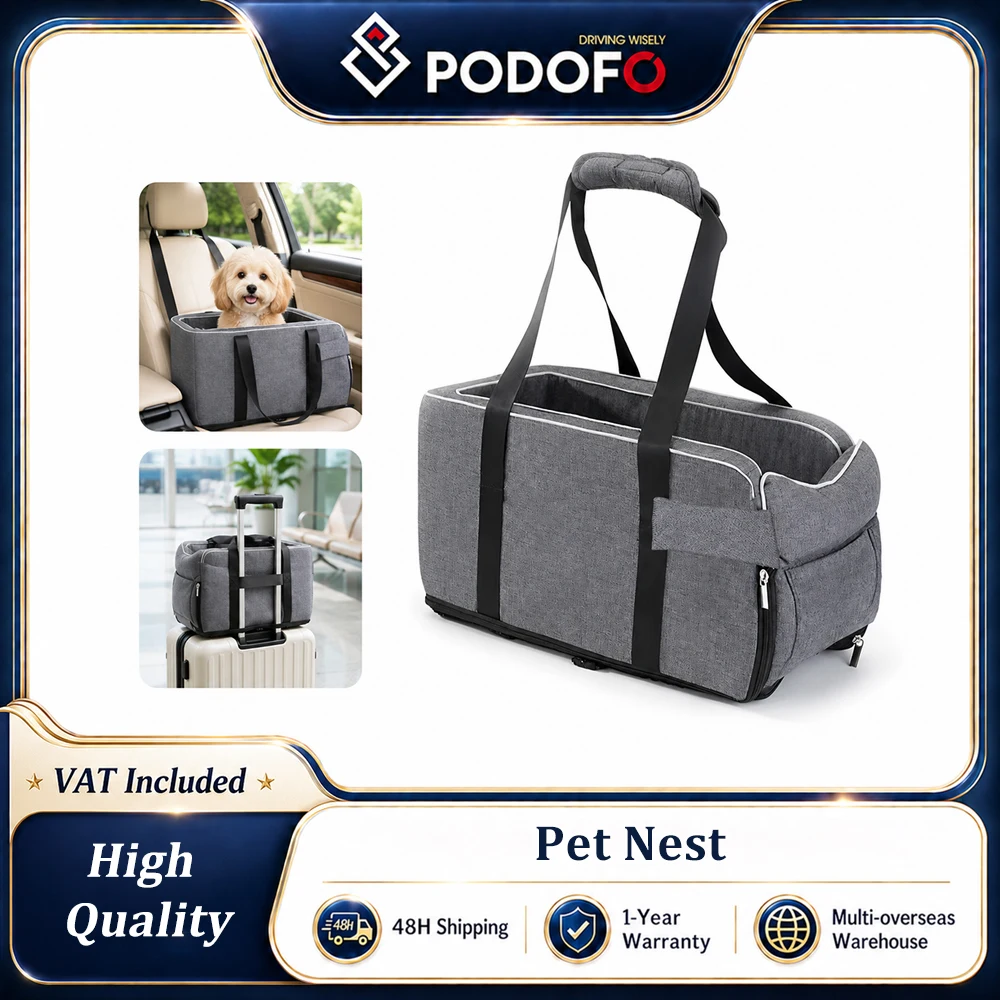 Podofo Siège auto rehausseur avec accoudoir amovible, Siège auto portable pour chien et chat, Lit de transport sécurisé pour animaux de compagnie, Transporteur pour chien, Protection pour chat, Accessoires pour chat, Amovible et lavable avec fermeture éclair