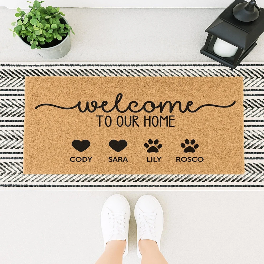 Custom Pet Name Rug New Home Entrance Doormat Personalized Family Name Paws Print Durable Non-Slip Carpet Housewarming Gift