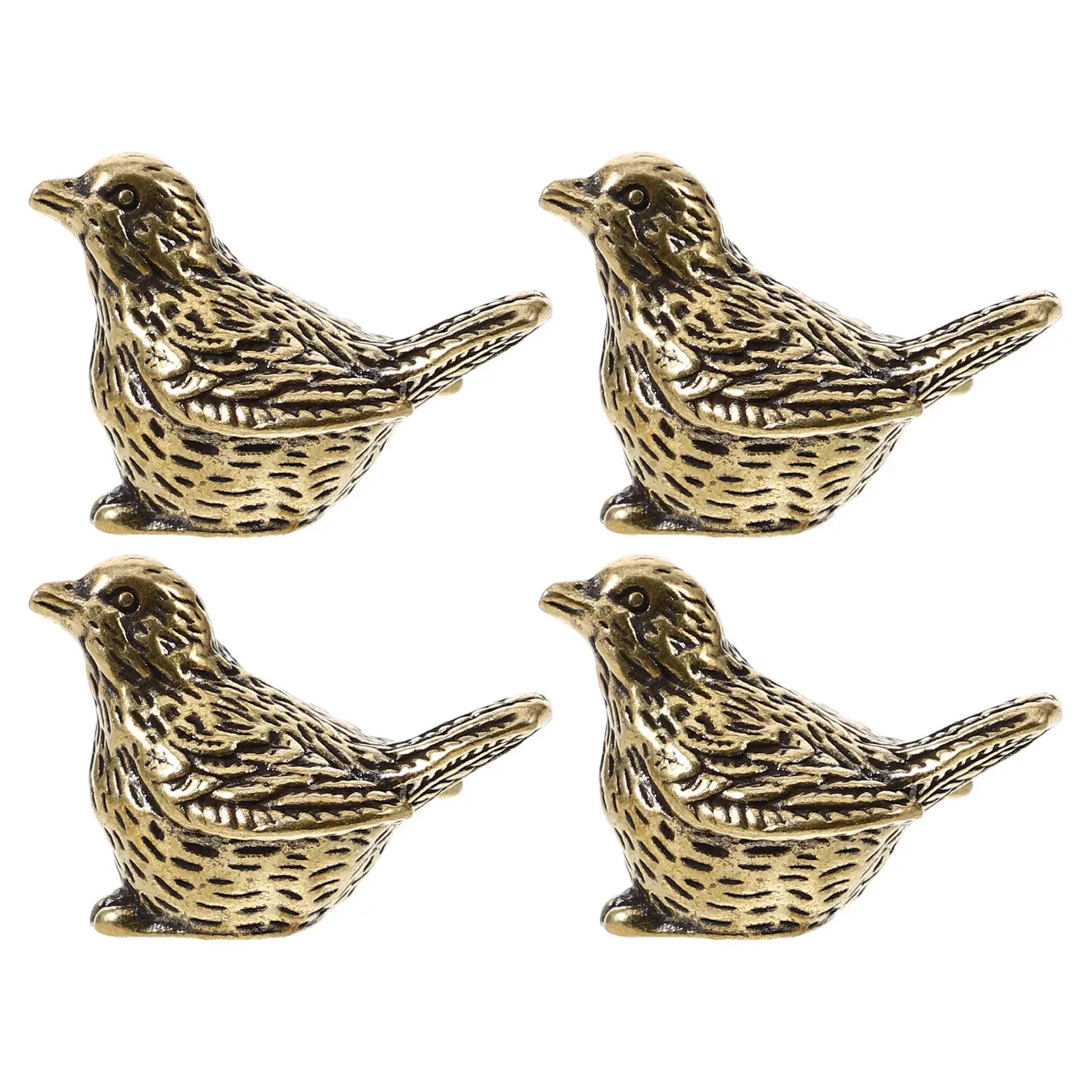 4Pcs Tiny Brass Bird Sculpture Vintage Miniature Animal Figure Desktop Table Decor Brass Statue for Living Room Shelf Tea Pet view 2