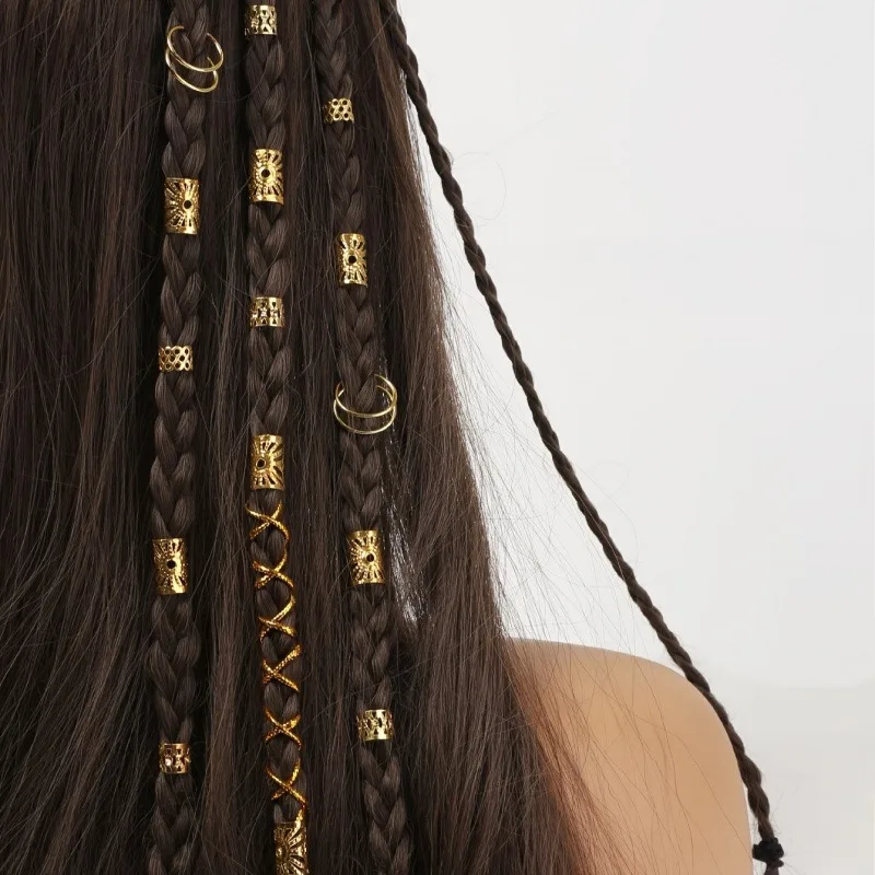 41Pcs Gold Alloy Hollow Braid Hair Extension Rings Non Slip Durable Easy Install for DIY Braided Hairstyles Women Hair Accessory
