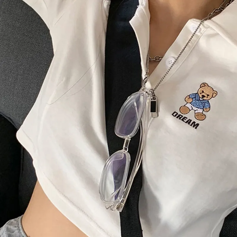 Summer Slim bear Aesthetic Short Sleeve women T-shirt cute  Harajuku kawaii 90s Y2K baby short Korea Ulzzang Crop Top women Tees