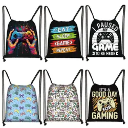 L Paused My Game To Be Here Print Drawstring Bags Gamepad Storage Bag for Travel Video Game Fans Backpack Teenager Bookbag Gift