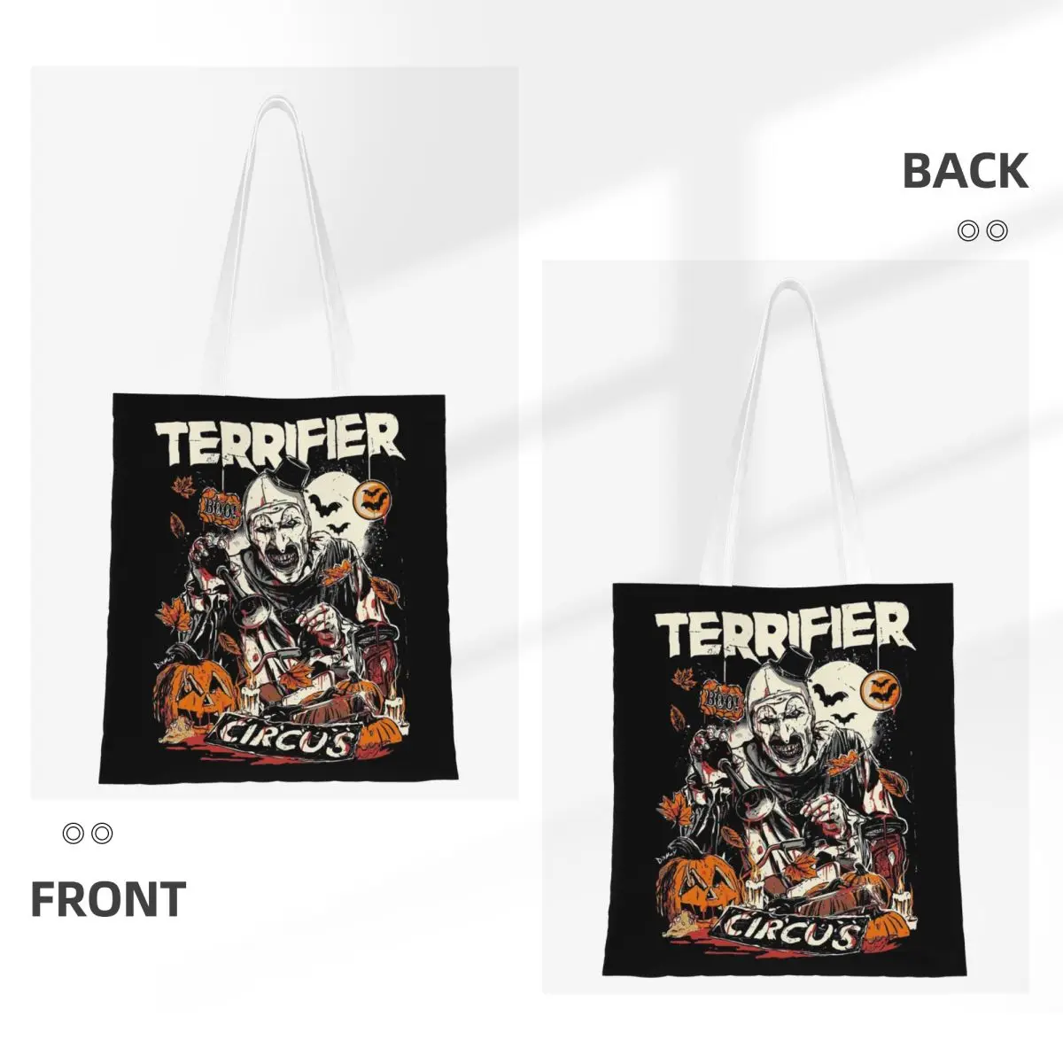 Custom Terrifiers Movie Art Horror Slasher Halloween Grocery Shopping Bag Printing Canvas Shopper Shoulder Tote Bag Handbag