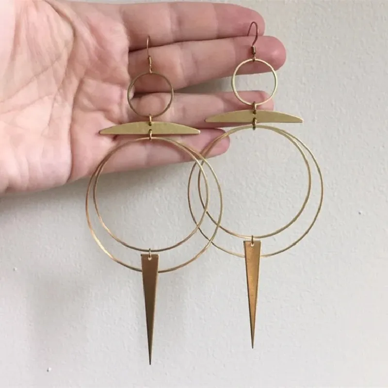 Golden Color Goddess Hoop Earrings Drop Geometric Crescent Phase Hippie Statement Witchy Jewelry Fashion Gorgeous Women Gift New