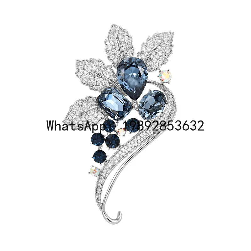 

PYJ high-end luxury and elegant Austrian crystal blue flower brooch light luxury high-end corsage women's accessories