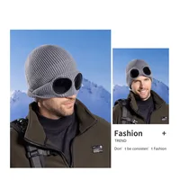 New Unisex Men Women Knitted Hat with Goggles Windproof Winter Warmer Ski Beanies Soft Warm Anti-slip Ear - Image 4