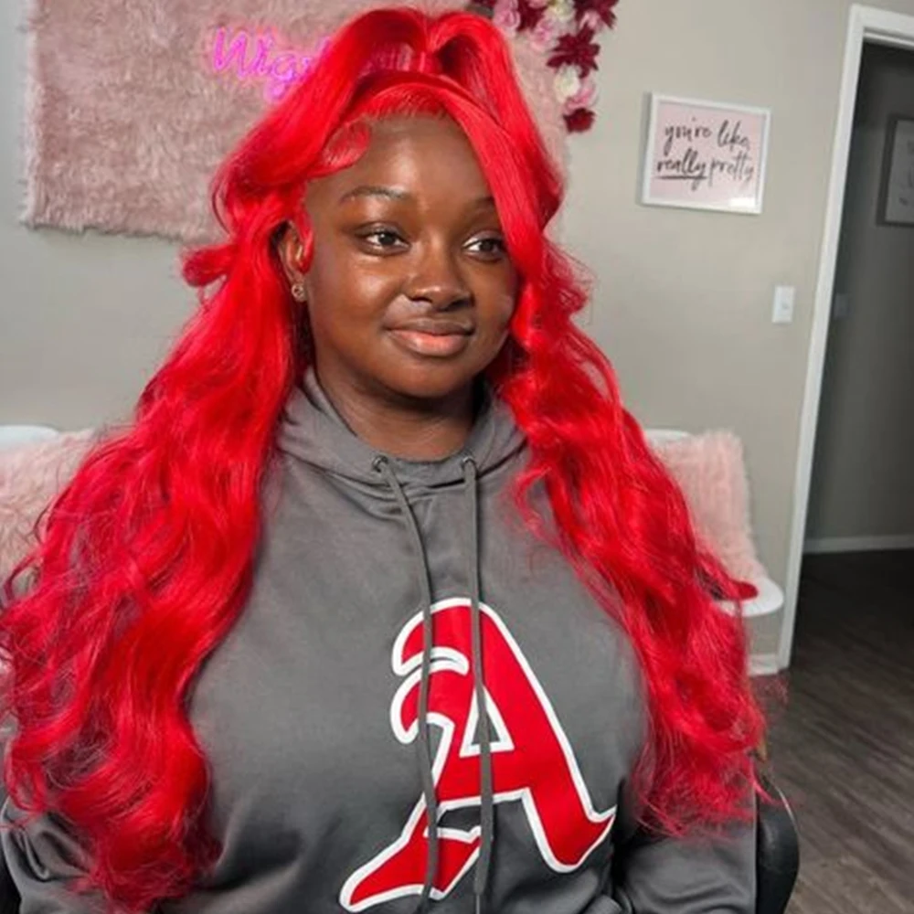 250 الكثافة الساخن الأحمر 13x6 Hd الدانتيل أمامي خصلات الشعر المستعار الإنسان البرازيلي الملونة الجسم موجة 13x4 الدانتيل شعر مستعار أمامي للنساء