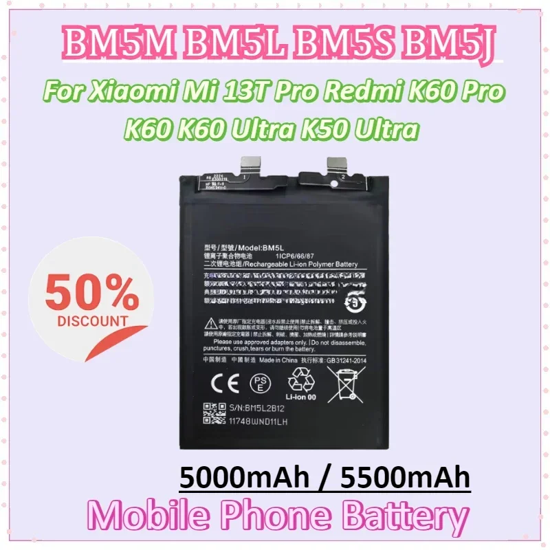 

BM5M BM5L BM5S BM5J 5000mAh 5500mAh Mobile Phone Battery for Xiaomi Mi 13T Pro Redmi K60 Pro K60 K60 Ultra K50 Ultra