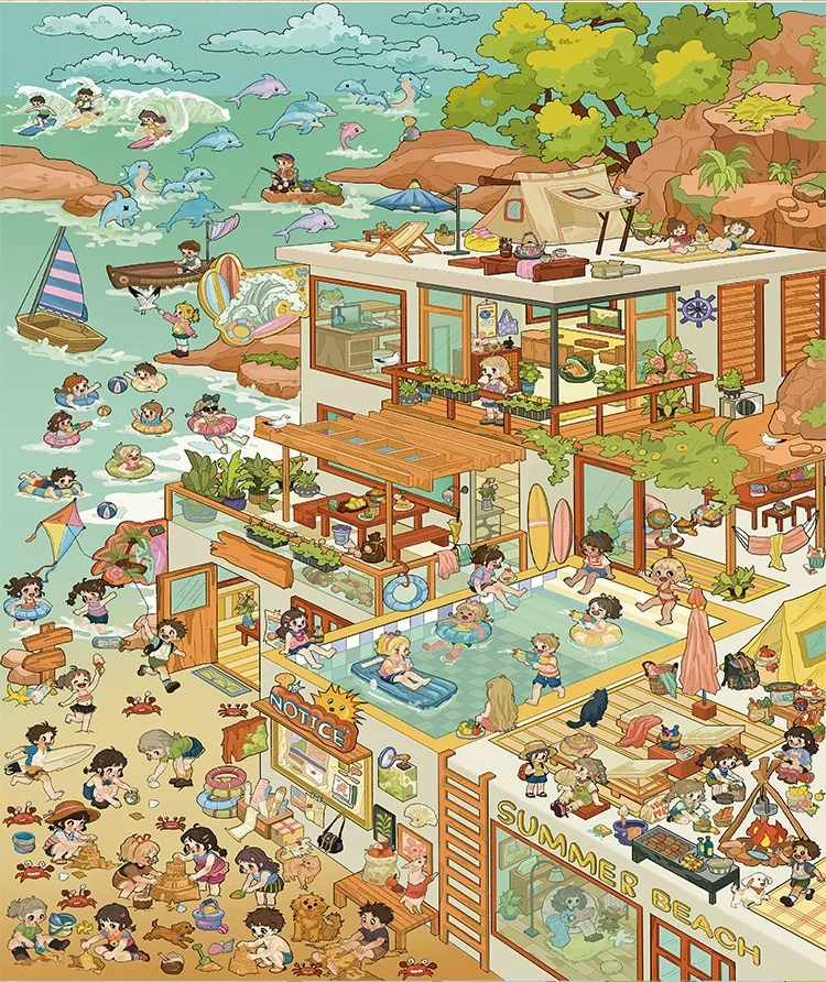 

Kawaii the seaside in summer 3D Shanye Grocery Store Landscape Sticker DIY Pocket Cabin Scene festival gift ﻿