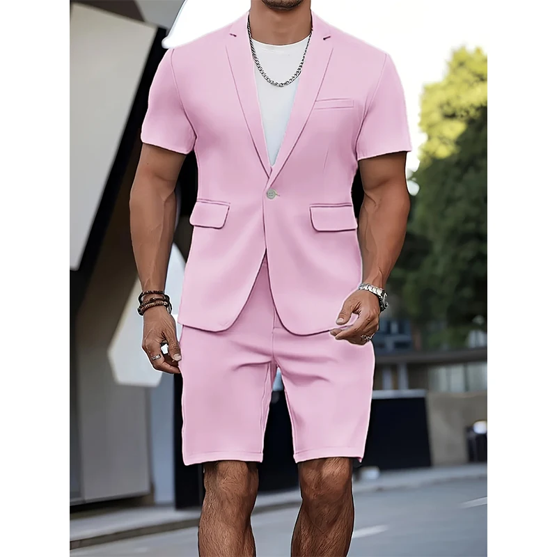 

Men's Suit Summer Casual Suit ​2 Piece Short Sleeve Suit Blazer 5 Inch Dress Shorts for Outdoor Beach Weddings Casual Occasions