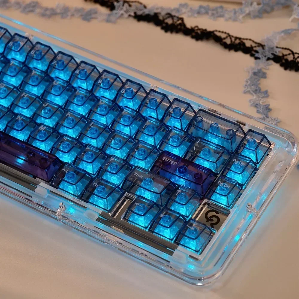 Transparent Keycaps Diamond Blue 156 Keys PC Pad Printing Original Profile for Customized Mechanical Keyboard Wooting  Parts Diy