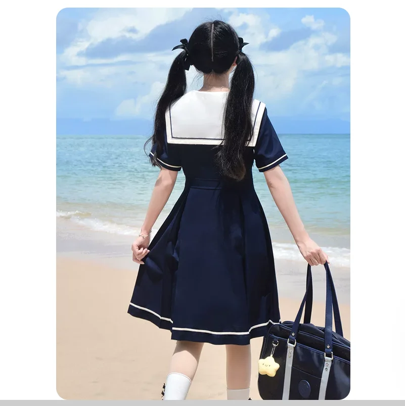 Summer college style short sleeved sailor collar dress