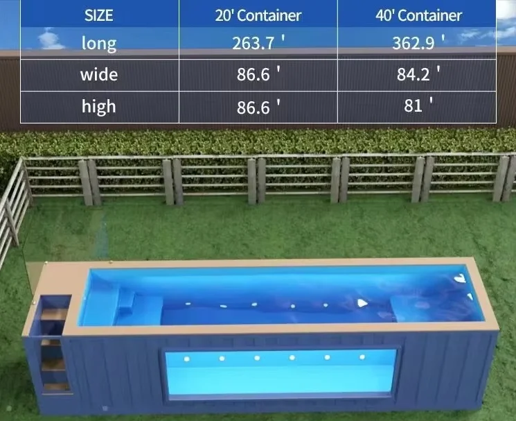 

Hot Sale Portable Container Swimming Pool 20ft Ground Pool with Filtration Equipment and Window Design for Backyard Resort