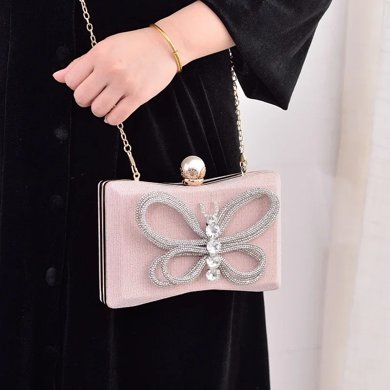 Bolso de noche de estilo dulce para mujer, bolso de mano deslumbrante con lazo de diamante, bolsos para banquete, boda, fiesta de graduación, bolso cruzado para mujer, un principal