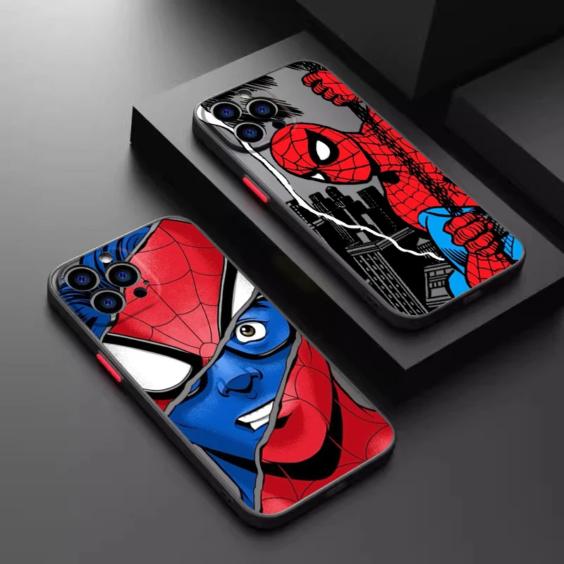 Marvel Super-hero Spider Man Frosted Translucent For Apple iPhone 16 15 14 13 12 11 XS XR X Pro Max Plus Mini TPU Phone Case