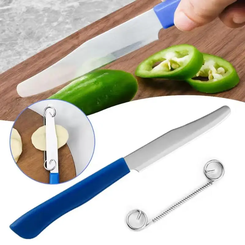 [H]Quick Slicing Cutter Portable Fruit Vegetable Cutter Peeler With Spring For Kitchen Use Stainless Steel Fruit Knives Peeler view 2
