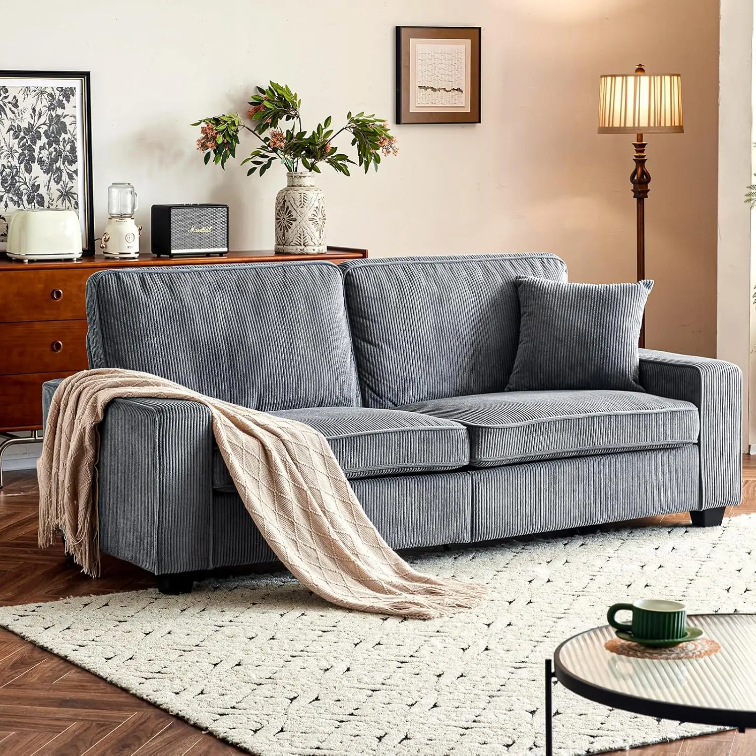 

Vingli Loveseat Sofa Couches For Living Room Grey, 83"" Big Comfy Sofa Couch Wide Armrest Couches With Usb Charging Port Deep